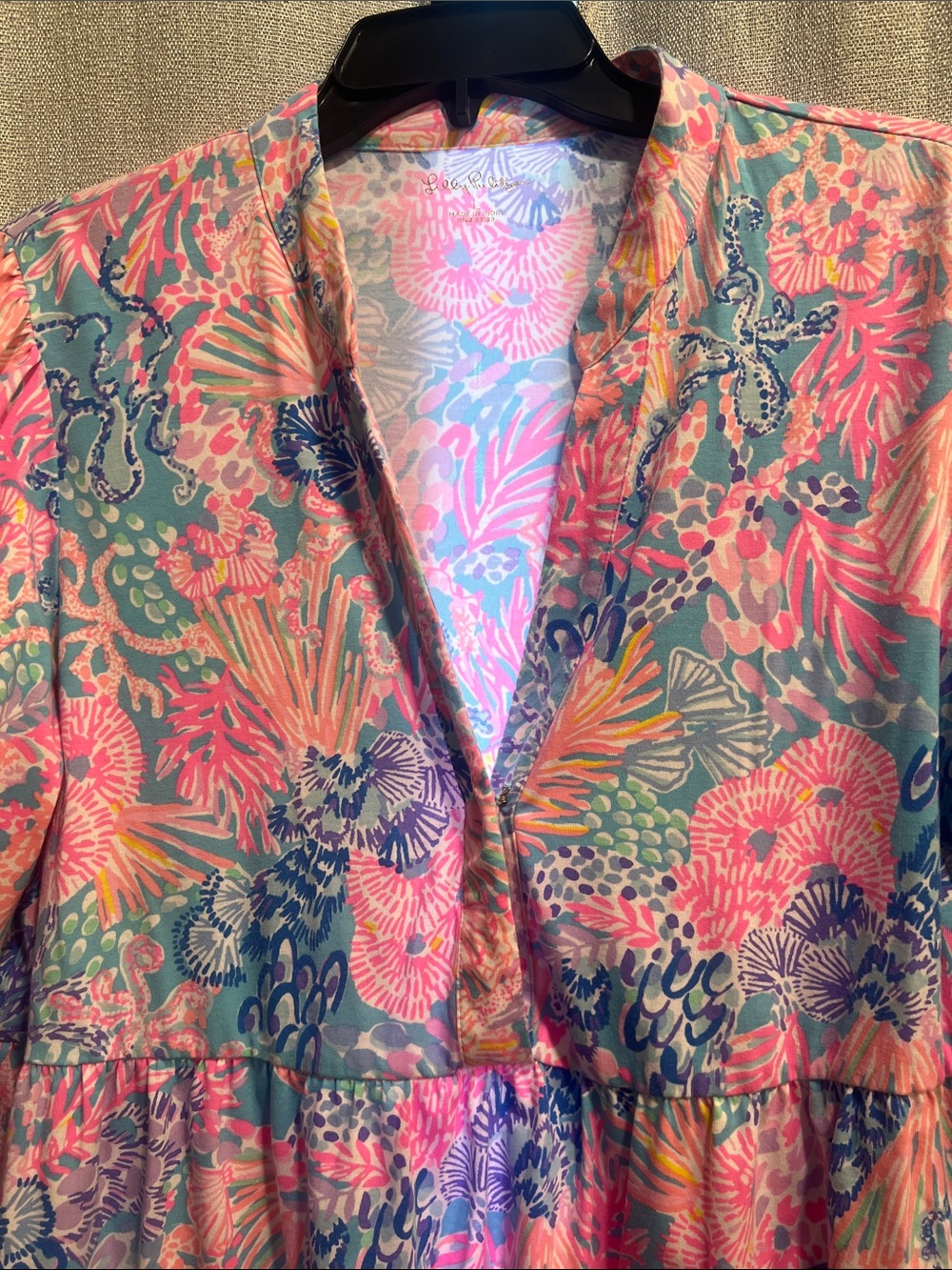 Lilly Pulitzer Floral V-Neck Peplum Blouse in Pink & Teal - Picture 3 of 5